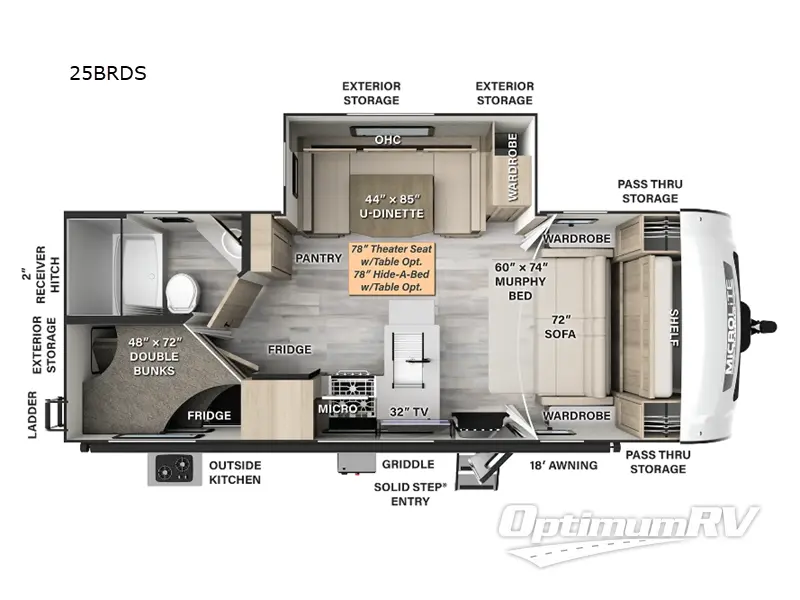 2025 Forest River Flagstaff Micro Lite 25BRDS Floorplan Photo