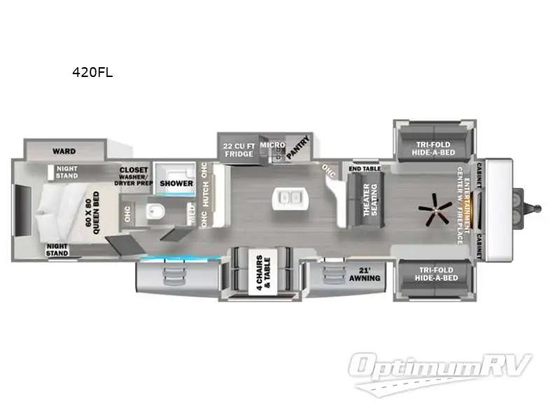 2021 Forest River Sandpiper Destination Trailers 420FL RV Floorplan Photo
