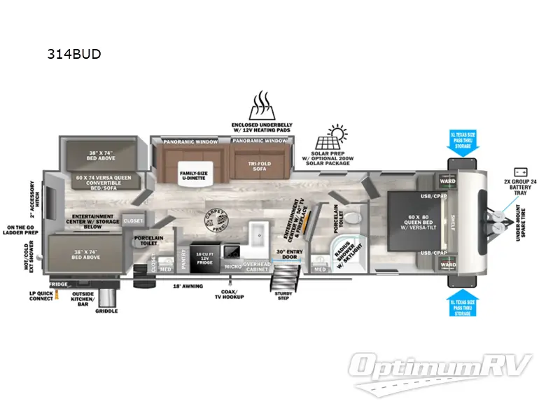 2025 Forest River Wildwood Heritage Glen 314BUD RV Floorplan Photo