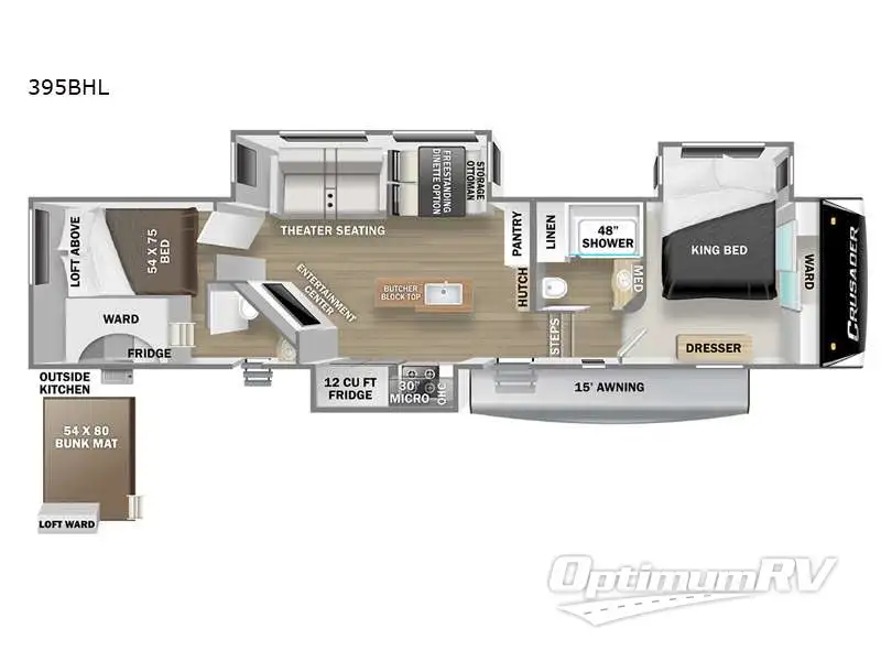 2022 Prime Time Crusader 395BHL Floorplan Photo